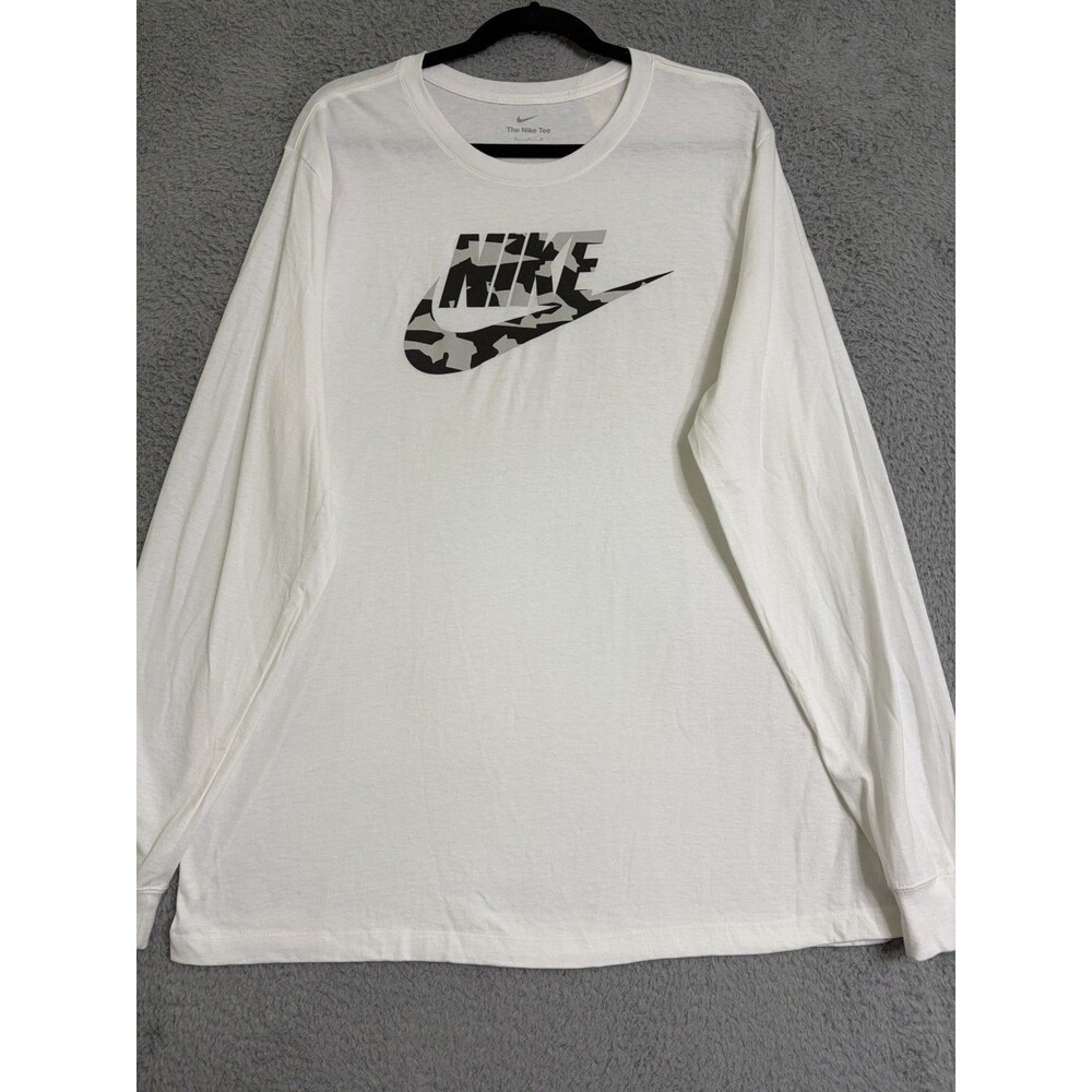 Nike Swoosh Cream Long Sleeve Graphic Tee with Camo Print Men's XL